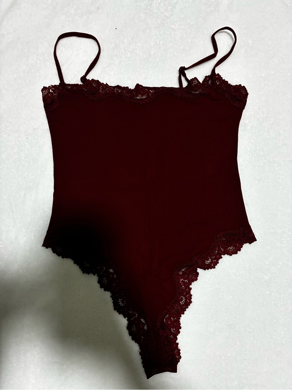 SKIMS Lace-Trim Camisole Bodysuit in Deep Wine
